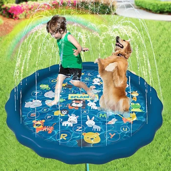 170 см Подложка за пръскане на вода за домашни любимци, детски игри подложка за вода, летен надуваема подложка за пръскане на вода, охлаждащ мат за деца, подложка за кучета