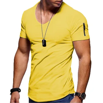 2023 Лятна Памучен тениска с високо Качество, Мъжки Однотонная Дизайнерска тениска с V-образно деколте, Ежедневни Класически Мъжки Дрехи, Блузи, Футбо