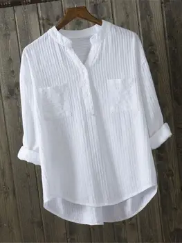 2023 Мода пролет-лято елегантни дамски блузи с V-образно деколте femme blusa, дамски потници и блузи, памучен бяла блуза, женска риза ZY7611