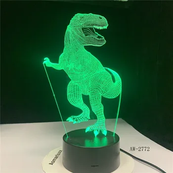 3D лампа с Динозавром, 7 Цвята, Led Нощни Лампи За Деца, Сензорен Led Usb Настолна Лампа Лампара, Лампа за Сън, Офис Лампа AW-2772