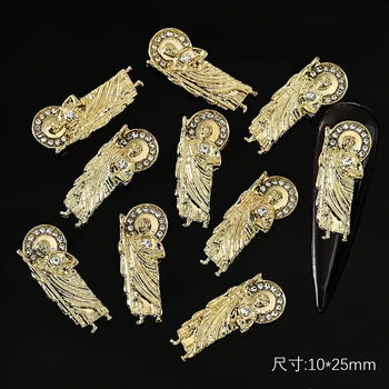 3D Луксозни диамантени амулети за дизайн на ноктите San Judas от сплав на злато/сребро, декорация за нокти на Дева Мария, метални Аксесоари за маникюр San Judas