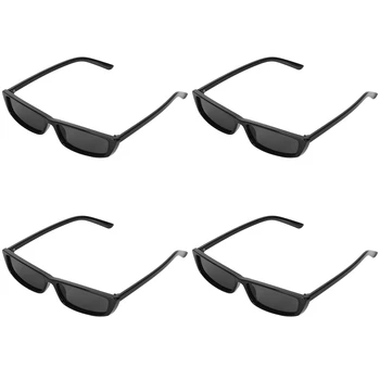 4X Реколта Правоъгълни Слънчеви Очила Дамски Слънчеви Очила В Малка Рамка Ретро Очила S17072 Черна Дограма Черен
