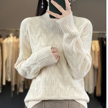 6 цвята, нов, 100% австралийска вълна, дамски пуловер с висока яка, есенно-зимния вязаный пуловер, дамски пуловер с дълъг ръкав
