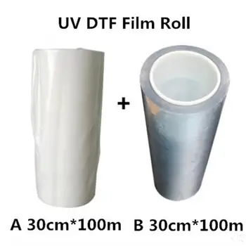 7 филма Роли 30 м x 100 m A 30 см x 100 m B филм на бистра качествена UV DTF фолио на ролка за УФпечати