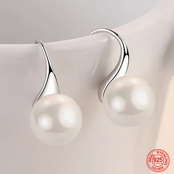 925 Сребърни Обици с Перли във формата на Капка Вода За Жени, Модни Бижута