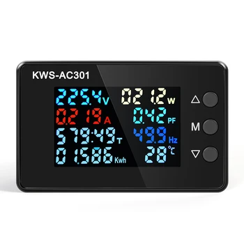 AC 50-300 В 0-100A KWS-AC301 Цветен LCD дисплей с LCD дисплей, цифров Монитор текущото напрежение, Измерител на капацитет, Амперметър, Волтметър