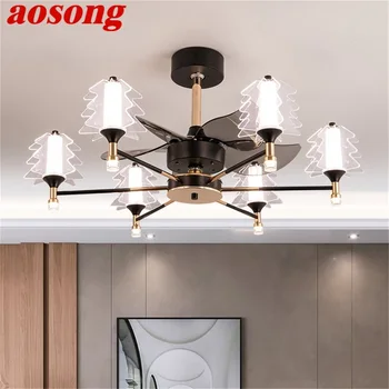 AOSONG постмодернистский вентилатор на тавана с осветление led лампа с дистанционно управление за украса на дома трапезария