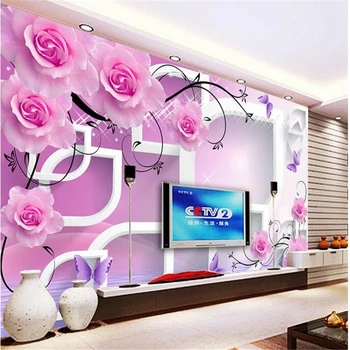 beibehang, фотообои по поръчка, стикери за стена, голям стенопис, отразено в формата на рози, 3D стереоскопичен телевизор фон