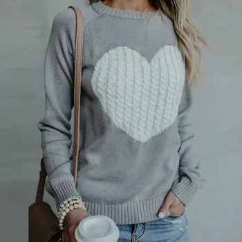 BKLD, по женски тънък вязаный пуловер с кръгло деколте и сладки сърце, всекидневни модерен пуловер с дълъг ръкав, дамски 2018 зимни топли скок