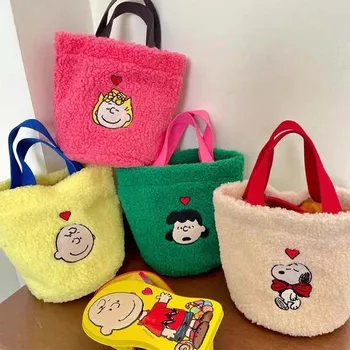 Kawaii Charlie Brown Snoopyed Нова корейска плюшен bag-чанта с анимационни бродерия на едното рамо, ръчна чанта през рамо, малка предпоставка