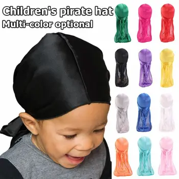 Pirate шапка Durag, шарена Кърпа, Дълга опашка, Пират детски тюрбан, Хиджаб, Предварително навързани, хип-хоп еластична шапка за момче