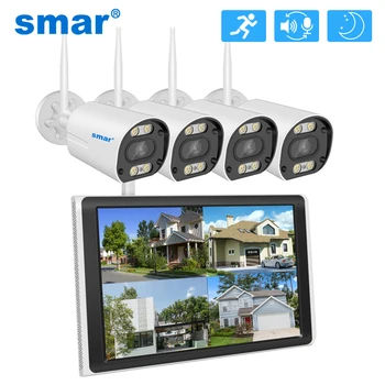 Smartdo 3MP Външни Wifi IP Камера Bullet С 10.1-инчов LCD екран, Монитора 8CH НРВ, Комплект Системи за Видеонаблюдение, Двупосочна Аудио, AI, Откриване на Лица