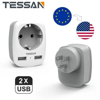 TESSAN Travel Adapter Адаптер за пътуване в САЩ, Америка, Европа, с жак 2 USB 2.4 A, адаптер за пътуване, захранващ адаптер за Канада и Мексико