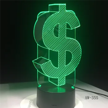 Американският долар Форма на 3D Илюзия Led нощна светлина В 7 Цвята на Светлината Настолна Лампа USB LED Luminaria 2018 Класически Подарък Директна Доставка AW-355