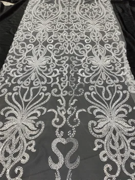 Бял нов дизайн, бродерия тежки мъниста, френски тюл, дантела, висококачествени африкански пайети, сетчатое дантела, сватбена кърпа за сватбена рокля