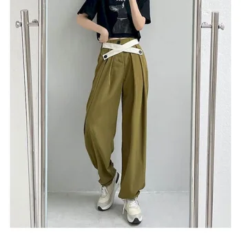 Високи улични панталони, панталони в стил хип-хоп, реколта панталони Оверсайз, дамски ежедневни широки панталони в корейски стил, градинска дамски дрехи