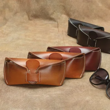 Висококачествена чанта за слънчеви очила от естествена кожа, кожен калъф за слънчеви очила, портфейли, чанти от естествена кожа, чантата за ръчно изработени точки