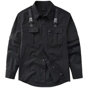 Градинска облекло Харадзюку риза Techwear плюс размера на хип-хоп риза с джоб черен бутон риза пролет и есен бутона тениски