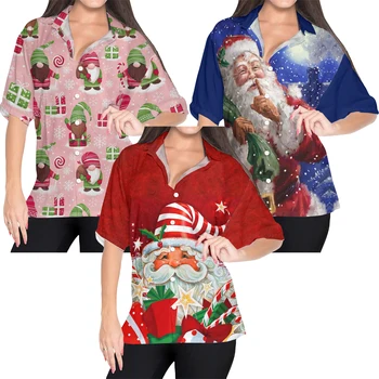 Дамски Ежедневни риза с 3D-Принтом В Хавайски Рождественском стил, Подходящ За Празнични партита, Лятна Удобна Риза с къси ръкави
