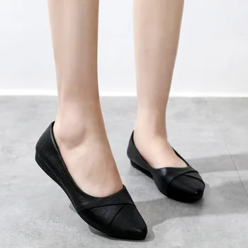 Дамски обувки подметка с еластични вложки - удобни обувки на равна подметка， Професионални обувки за момичета за работа.