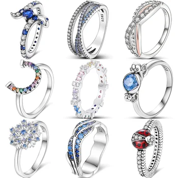Дамски сребърен пръстен на пръста си за жените, оригинален коктейл пръстен от сребро 925 проба, цветно циркониевое сърце, луксозни сватбени декорации