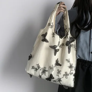 Дамски чанта през рамо, лятна новост 2023, бродирани лейси чанта с пеперуда, голяма чанта голям, модерен универсална чанта за пазаруване