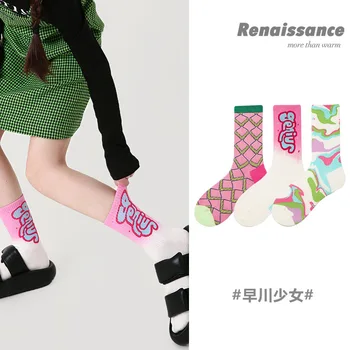 Дамски чорапи, пролетно-летни чорапи с релефен пръстен, модерни абстрактни 3 чифта чорапи за жени