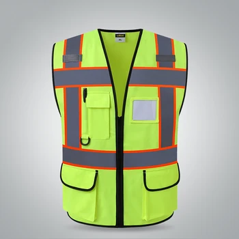 Двуцветен жълт отразяваща жилетка с джобове, работна форма, защитно работно облекло