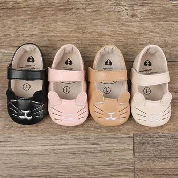Детски обувки; обувки с анимационни коте за момичета; кожени мини маратонки с гумена подметка за деца; обувки за бебешко креватче; мокасини