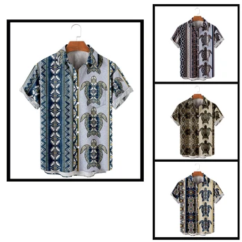 Ежедневни мъжки ризи с копчета Y2k впечатлява със своя бохемски стил Harajuku с цветен блок, градинска риза с къс ръкав