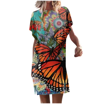 Елегантни рокли за жени 2023, летни секси мини рокли с 3D принтом пеперуди, ежедневното свободно рокля с кръгло деколте и къс ръкав, Vestidos