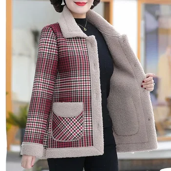 Есенно-зимно яке, бельо флисовое палто от симулация на вълна агнешко месо, кадифе топло яке с памучна подплата за майката на средна възраст, дамски връхни дрехи