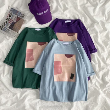 женска тениска Оверсайз от памук кръгло деколте, Летни тениски harajuku, ежедневни тениски с къс ръкав, мода 2022, принт y2k, Топ, дамски дрехи