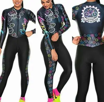 Женски костюм за триатлон Pro Team с дълъг ръкав, Колоездене, Джърси, Гащеризон, Майо, комплект за велоспорта, Ropa ciclismo, розов гел