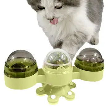 Играчка за котки с лъжичка от коча билка, въртяща маса, интерактивни Играчки за котки, закачка стоки за домашни любимци с led подсветка, 3 в 1, камбанка за масата, пода, вратите