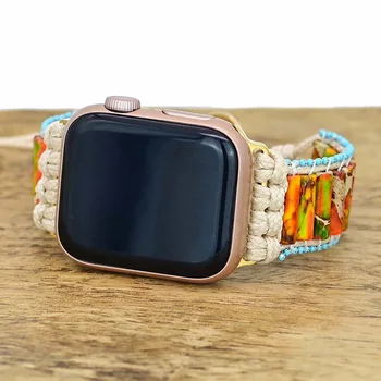 Каишка за Apple Watch 8 Series 7 Гривна в стил Бохо с Цилиндрични Мъниста Сплетен Гривна за iWatch 44 мм 40 мм и Каишка Подарък