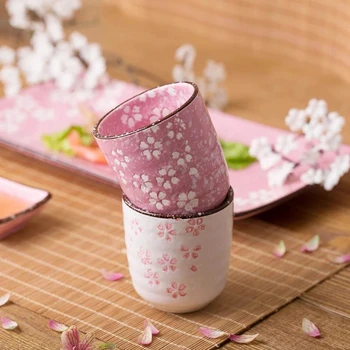 Керамична чаша в стил японска череша, красива чаша за чай, домашно преносима Порцеланова чаша за разтворимо кафе, чаши за еспресо, чай двойка