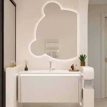 Комбиниран шкаф за баня с дугообразным ъгъл на наклона само мивка Лесен умен шкаф за огледало в банята
