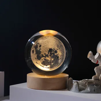 Кристална топка-нощна светлина, кристална астронавт, Планетата, Глобус, топка на Слънчевата система с 3D лазерно гравиран и докосване на ключа, led светлини за Birt