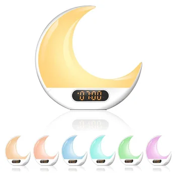 Лека нощ-будилник Moon Wake-Up, USB аларма, богат на функции имитация на изгрева, на залеза, сън, Лунна лампа-аларма с дистанционно управление