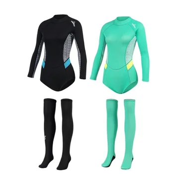Летни Дамски 2 мм неопренови костюми-бикини и чорапи за гмуркане с дълъг ръкав, водолазный костюм за сърф, слънчеви бански костюми за гмуркане