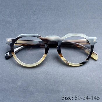 Лимитирана серия Реколта рамки за очила от естествен Рог на Бизон с дебелина 10 мм, ретро Кръгла Сфера за късогледство, оптична дамски Мъжки благородна