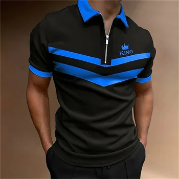 Луксозна мъжка риза с къси ръкави Годишна с ревера на мълния в ивица с къс ръкав и 3D принтом K King, блузи, тениски, ежедневни облекла за голф, мъжки дрехи