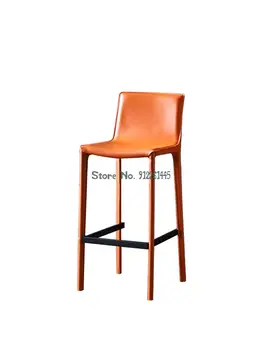 Модерен прост бар стол в скандинавски стил с домакинство на облегалката, лесен италиански луксозен бар стол на рецепцията, кожа на седлото, високо столче за почивка