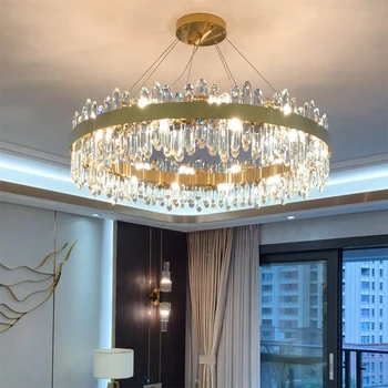 Модерна кристален кръгъл полилей златен цвят за декориране на дневната и трапезарията