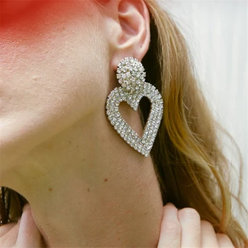Модни преувеличени обици-халки с кристали във формата на сърце за жени, луксозни бижута за бала, кристални обеци, бижута на едро
