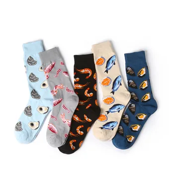 Модни чорапи за мъже и жени с шарени от морски дарове, риба, смешни смешни чорапи за двойки, подаръци за влюбени
