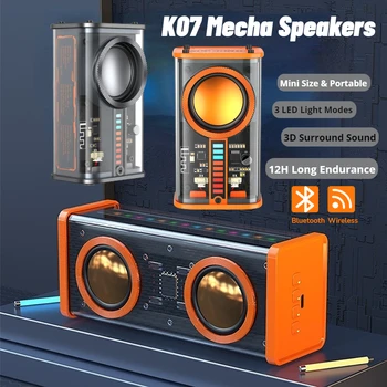 Музикални колони K07 Mecha, безжичен преносим мини-субуфер Bluetooth, поддръжка на 3D съраунд звук, стерео TWS за парти