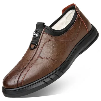 Мъжки модни дишаща удобни мъжки ежедневни обувки Ovigzi от естествена телешка кожа, ръчно изработени с мека подметка, единична кадифе