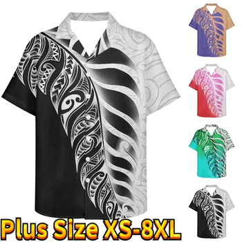 Мъжки нова класическа риза с копчета с принтом ослепителни листа, ежедневни риза с къс ръкав, тънка риза XS-8XL